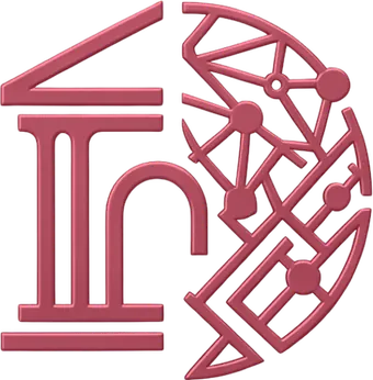 CivicTI mark: a classical portico resolving into a network graph